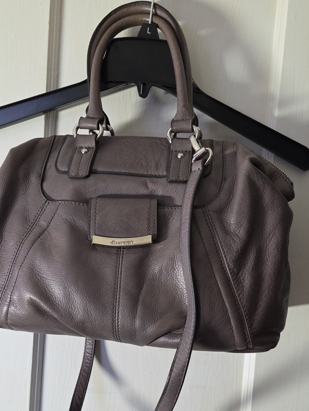 b. makowsky Taupe Leather Satchel Shoulder Bag